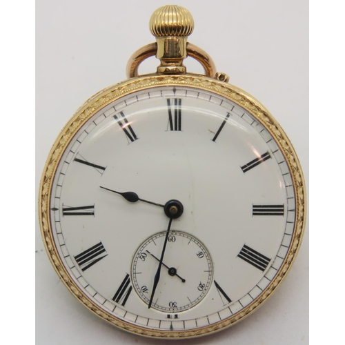 82 - 18ct gold fob watch in good working order, white enamel dial with Roman numerals and subsidiary seco... 