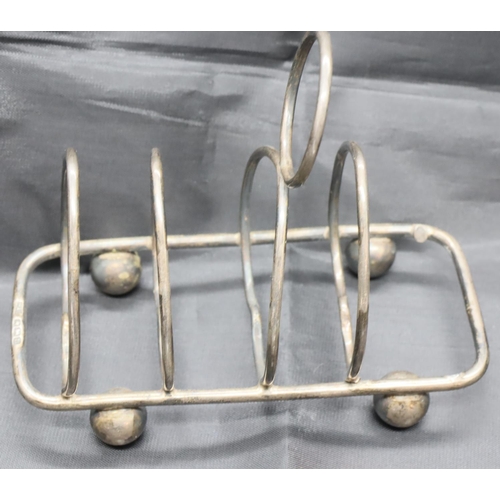 102 - Hallmarked silver small toast rack and a plated candle snuffer. P&P Group 1 (£14+VAT for the first l... 