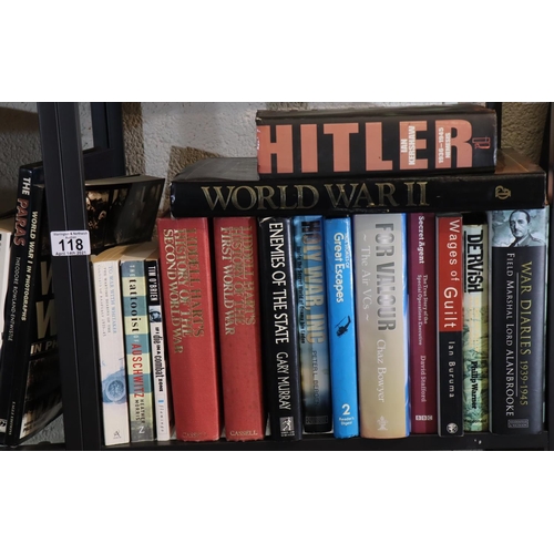 118 - Two shelves of war books, mainly WWII. Not available for in-house P&P, contact Paul O'Hea at Mailbox... 