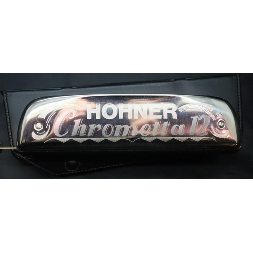 215 - Three Hohner harmonicas, Chrometta 12, GLH and German made The Hohner Band.  P&P Group 1 (£14+VAT fo... 