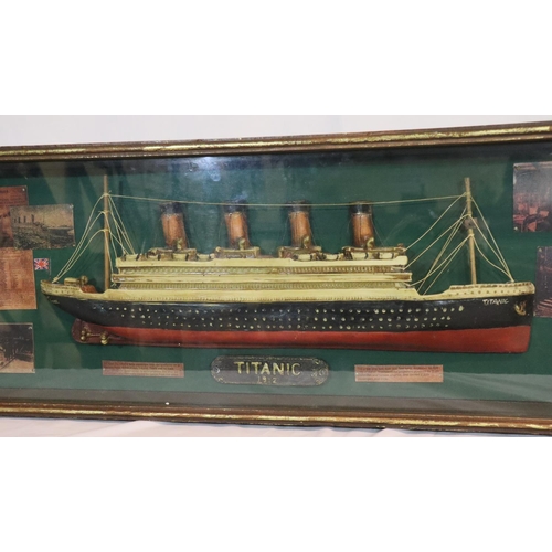 225 - Wall mounted cased Titanic ships half block diorama, 106 x 34 cm.  Not available for in-house P&P, c... 