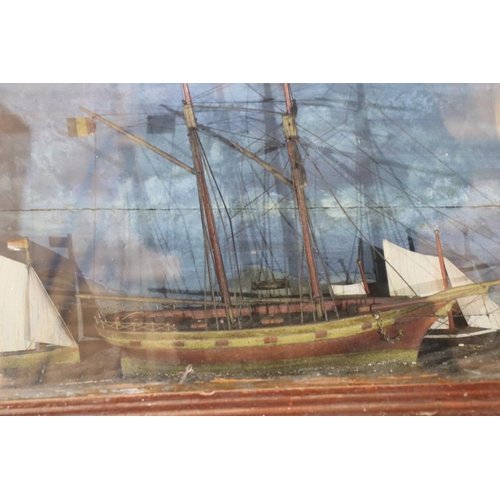 231 - Cased diorama of the Bibby Line ship Margaret lost in 1801, built in memoriam in that period, L: 65 ... 