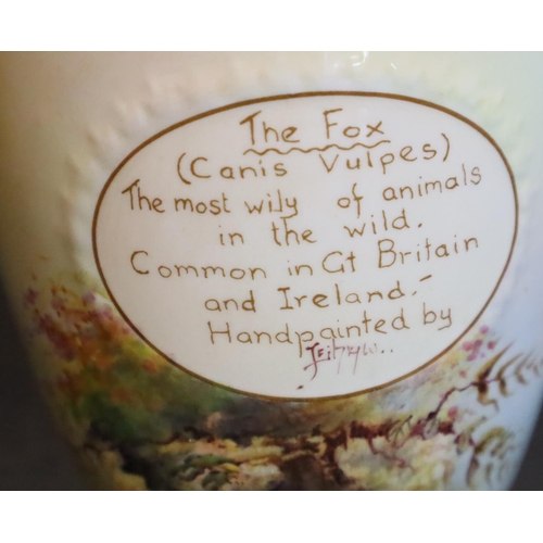 270 - Aynsley Fine Art Collection hand painted and signed twin handled fox vase, H: 19 cm. P&P Group 2 (£1... 