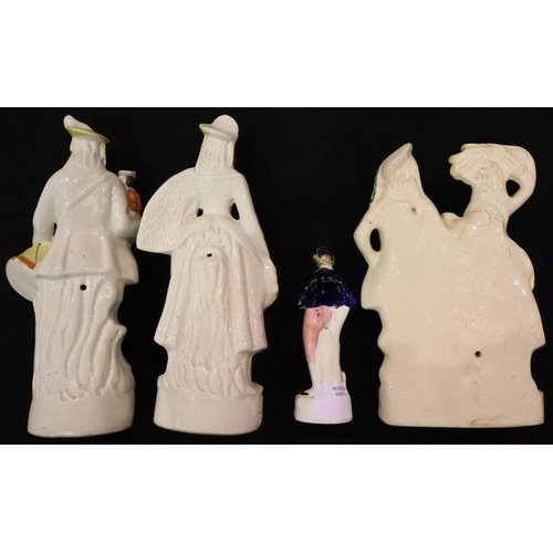 273 - Three large Staffordshire flatback figurines, H: 35 cm and a further figurine. Not available for in-... 