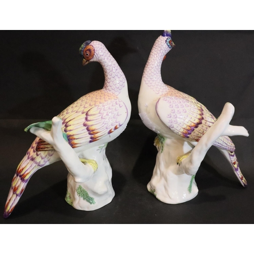 293 - Pair of Staffordshire birds signed M Doubell Miller with damages to leaves. Not available for in-hou... 