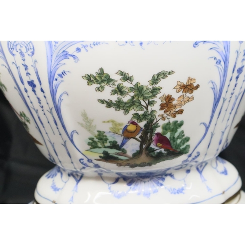 304 - Continental ceramic jardiniere on stand, H: 23 cm. Not available for in-house P&P, contact Paul O'He... 