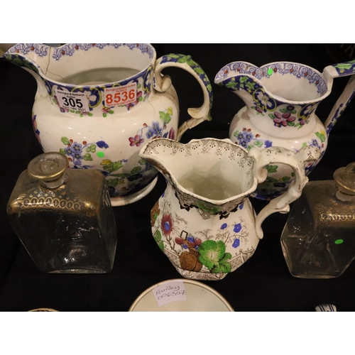 305 - Collection of 19thC ceramics and glass in varying condition. Not available for in-house P&P, contact... 