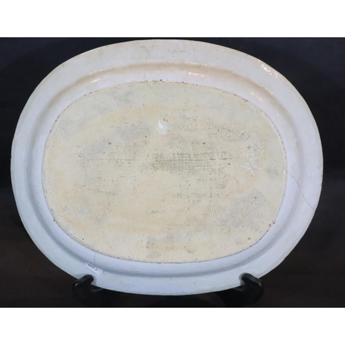 313 - Early Chinese enamelled and painted large platter with base unglazed, 32 x 40 cm. P&P Group 3 (£25+V... 