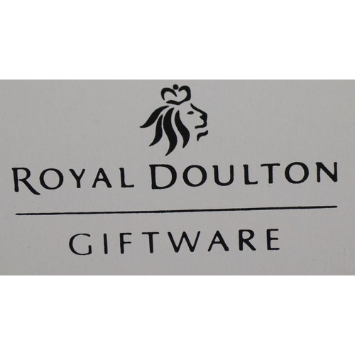 316 - Royal Doulton giftware, two boxed crystal vases in the Keswick design and a boxed dress design decan... 