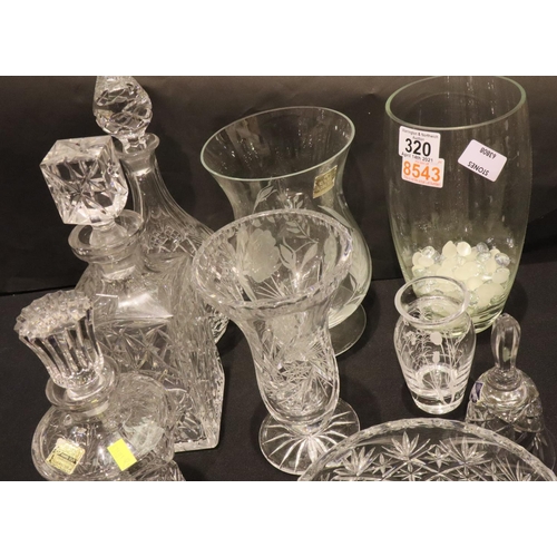 320 - Collection of mixed crystal with three decanters. Not available for in-house P&P, contact Paul O'Hea... 