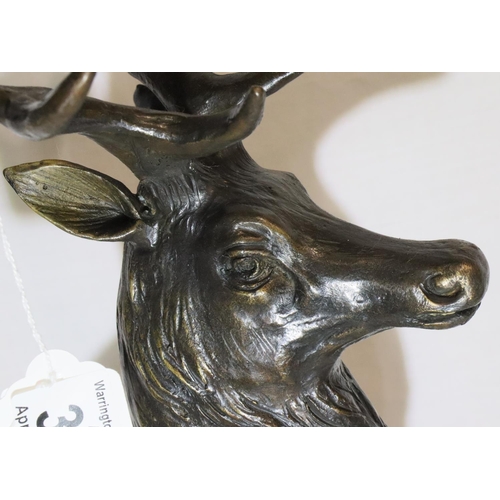 326 - Large bronze stag on marble base, H: 70cm . Not available for in-house P&P, contact Paul O'Hea at Ma... 