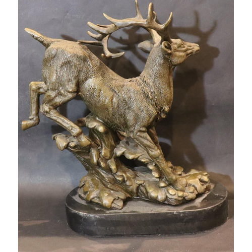 336 - 20thC bronze figurine of a bucking stag after the original by Bugatti, H: 28 cm. P&P Group 3 (£25+VA... 