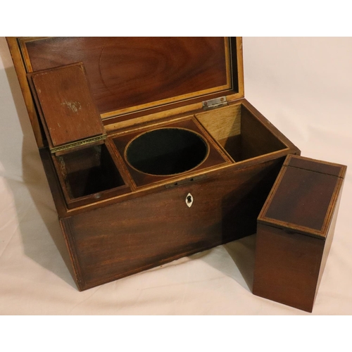 342 - Two Georgian tea caddies, each fitted with two lined chests with lids and vacant space for mixing bo... 