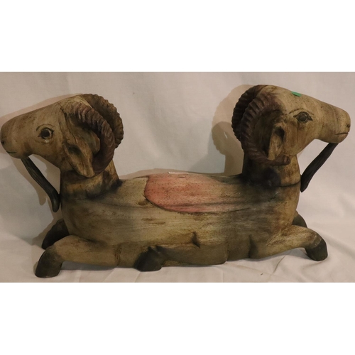 343 - Continental hardwood Push-me-Pull-you goat carving, L: 60 cm. Not available for in-house P&P, contac... 