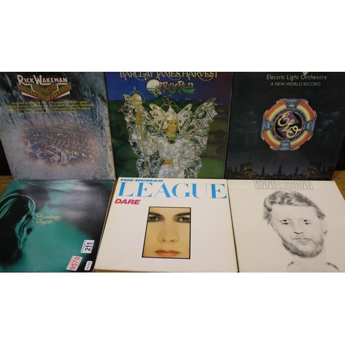 211 - Sixteen mixed LPs including ELO; Rick Wakeman; Nilsson; Human League; 10CC; Fleetwood Mac etc & 5 si... 