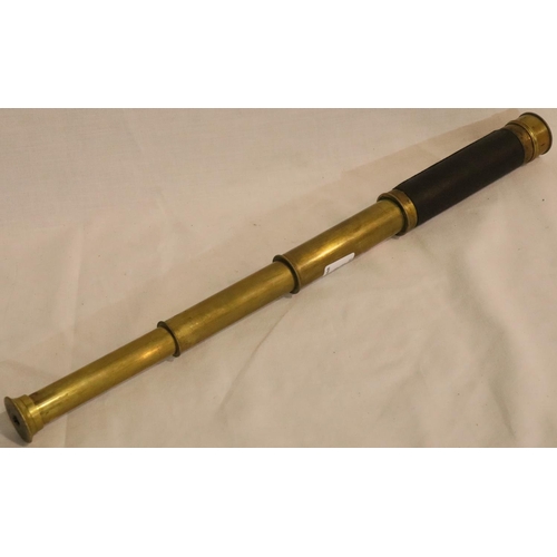 358 - Antique three draw brass telescope, not named. L (extended): 40 cm. P&P Group 1 (£14+VAT for the fir... 