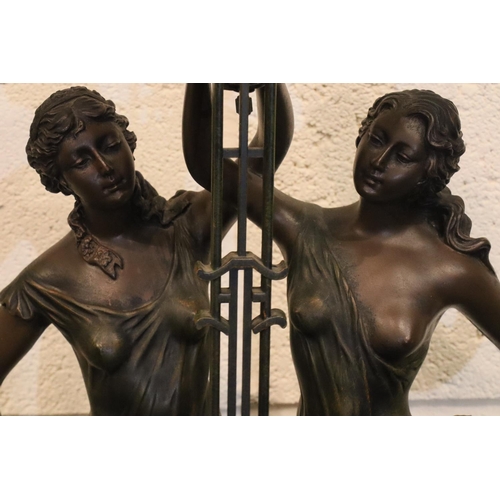 369 - Juliana, contemporary bronze figural table clock with integral pendulum. Not available for in-house ... 