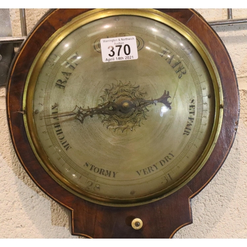 370 - Walnut cased mercury barometer thermometer. Not available for in-house P&P, contact Paul O'Hea at Ma... 