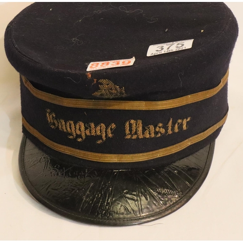 375 - Canadian Pacific interest, an embroidered baggage master visor cap, seven mixed uniform buttons and ... 