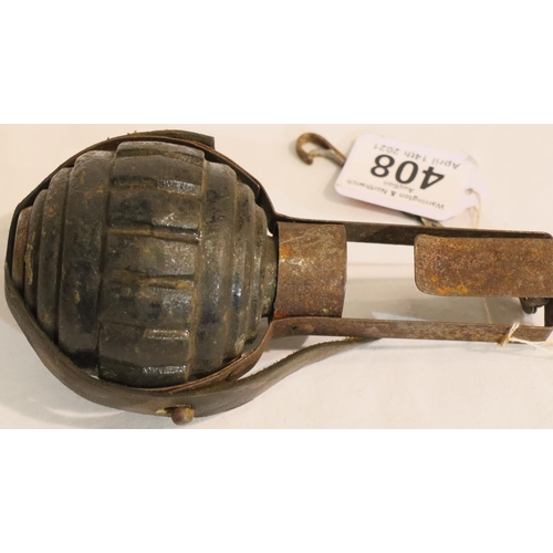 408 - WWI INERT German Kugel (Ball) grenade, no fuze in reproduction pannier. P&P Group 2 (£18+VAT for the... 