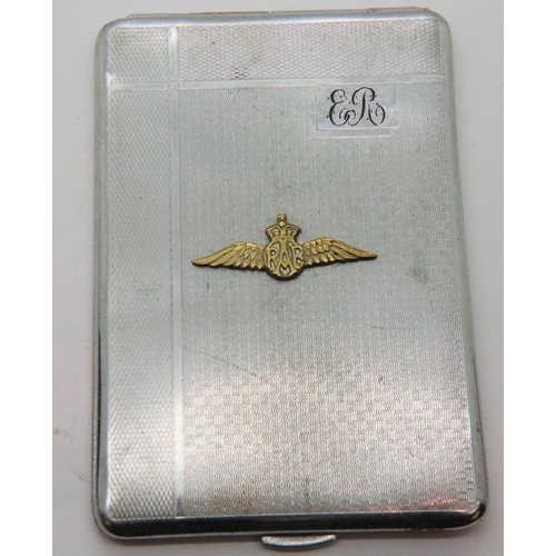 431 - WWII Period RAF Pilots cigarette case, British made chromed with brass pilots wings. P&P Group 1 (£1... 