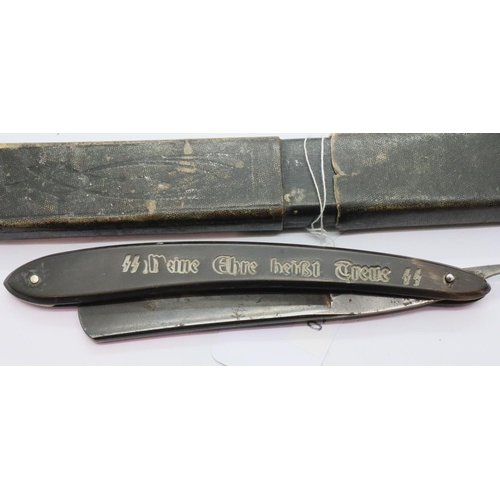 437 - German WWII era cut throat razor with Waffen SS logo. P&P Group 1 (£14+VAT for the first lot and £1+... 