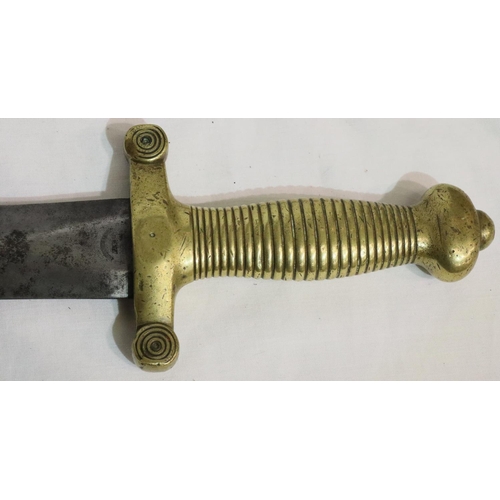 446 - 19thC French Gladius short sword with brass grip in leather scabbard. P&P Group 3 (£25+VAT for the f... 