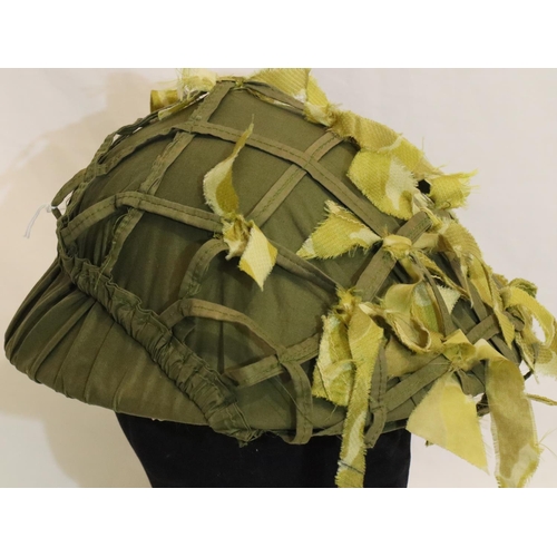 447 - Vietnam War Era Vietcong Fibre Helmet with green rainy season camouflage cover and beige dry season ... 