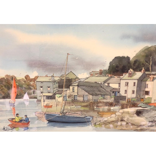 513 - Harry G Connett 20th century watercolour, Ferry at Fowey, Cornwall, 38 x 50 cm with two further Conn... 