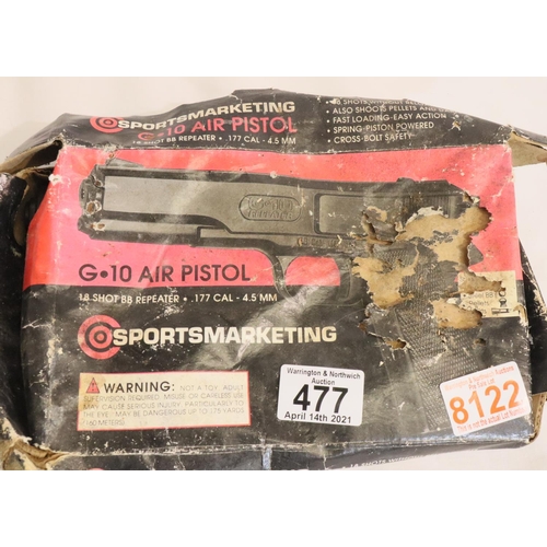 477 - Sports Marketing G10 air pistol 18 shot BB repeater, 177 cal. P&P Group 2 (£18+VAT for the first lot... 