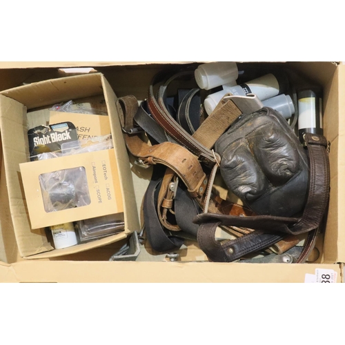 488 - Mixed rifle accessories including a weighted rifle rest, leather slings, new old fittings etc. P&P G... 