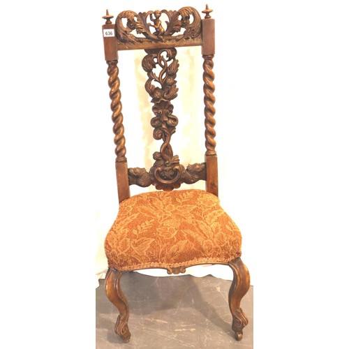 544 - Victorian heavily carved oak chair with upholstered seat, decorated with cherubs and acanthus leaves... 