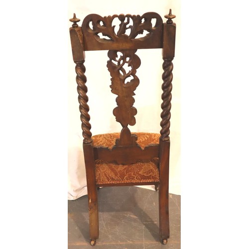 544 - Victorian heavily carved oak chair with upholstered seat, decorated with cherubs and acanthus leaves... 