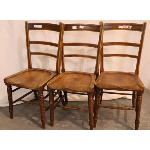 551 - Set of three 19th century elm chairs, with turned supports and shaped seat bowls. Not available for ... 