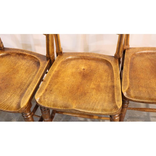 551 - Set of three 19th century elm chairs, with turned supports and shaped seat bowls. Not available for ... 