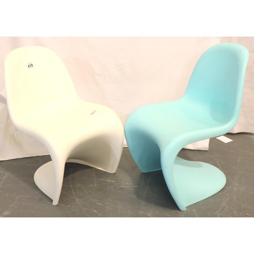 555 - Two Vernier stacking plastic childs chairs in blue and white. Not available for in-house P&P, contac... 