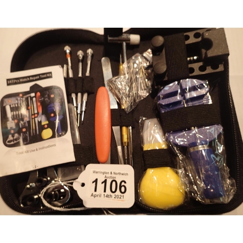 1106 - Cased 147 piece watch repair kit including watch back removers. P&P Group 1 (£14+VAT for the first l... 