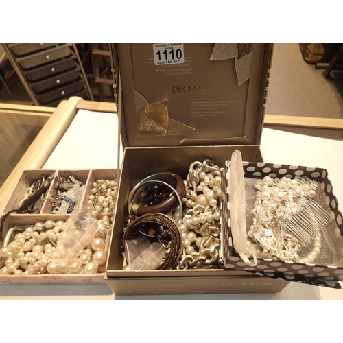 1110 - Box containing a selection of costume jewellery including costume pearls, necklaces etc. P&P Group 2... 