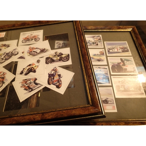 1149 - Two framed and glazed sets of collectable cards, motorcycling greats and Formula 1. Not available fo... 