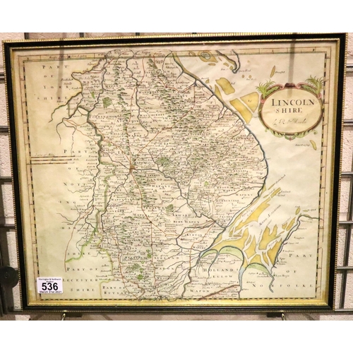 514 - Robert Morden hand coloured map of Lincolnshire, 44 x 38 cm. Not available for in-house P&P, contact... 