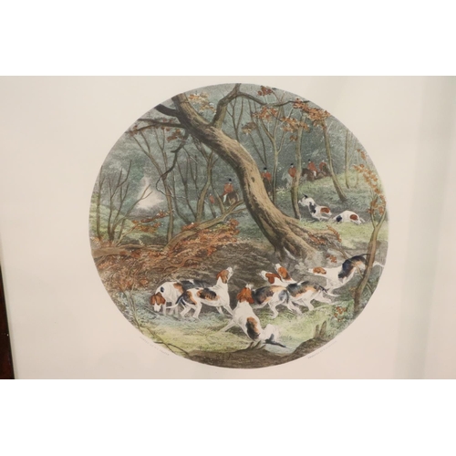 512 - Set of five framed and glazed fox hunting related circular prints, printed by WJ Shafer and engraved... 