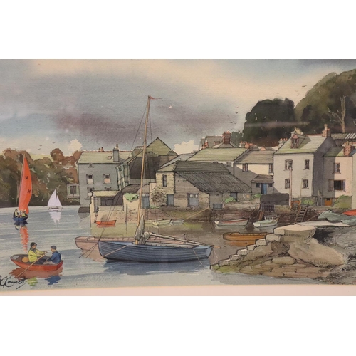 513 - Harry G Connett 20th century watercolour, Ferry at Fowey, Cornwall, 38 x 50 cm with two further Conn... 