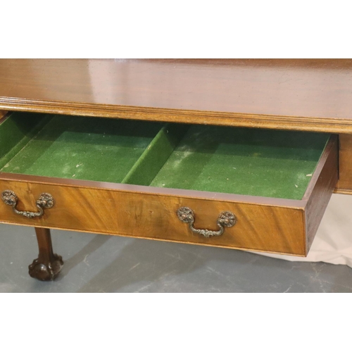 529 - 20thC mahogany single drawer console, raised on claw and ball supports with upstand, 123 x 55 x 89 c... 