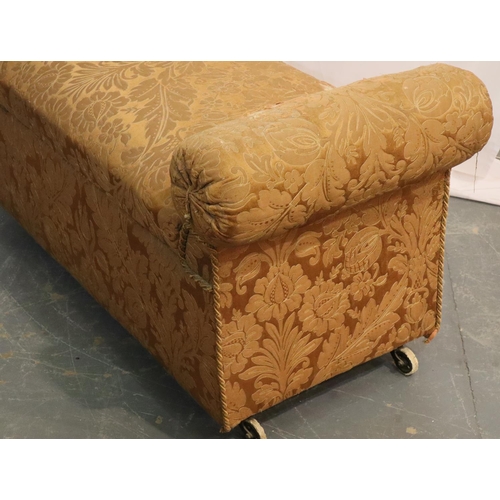 540 - Early 20thC upholstered Ottoman window seat for restoration with overstuffed arms and seat, 135 x 59... 