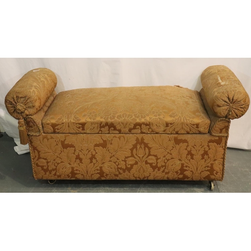 540 - Early 20thC upholstered Ottoman window seat for restoration with overstuffed arms and seat, 135 x 59... 