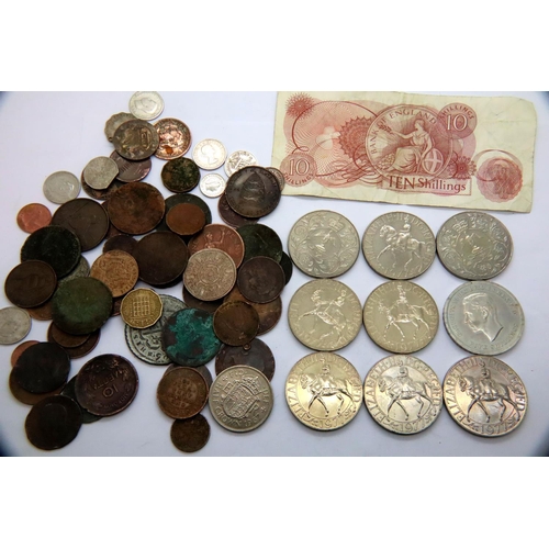 2434 - Mixed coins, tokens and 10 ten shilling notes. P&P Group 1 (£14+VAT for the first lot and £1+VAT for... 