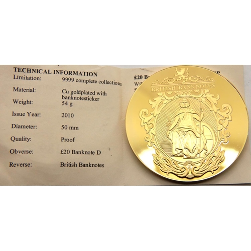 2441 - Three enamelled British banknotes gold plated medallions. P&P Group 1 (£14+VAT for the first lot and... 