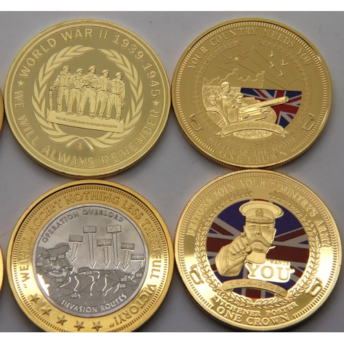 2442 - Eight mixed WWI and WWII enamelled gold plated medallions. P&P Group 1 (£14+VAT for the first lot an... 