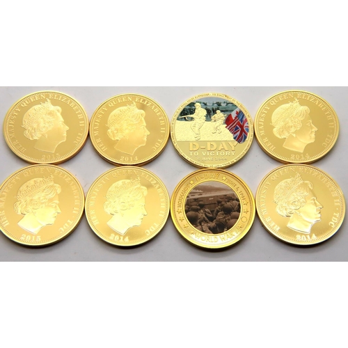 2442 - Eight mixed WWI and WWII enamelled gold plated medallions. P&P Group 1 (£14+VAT for the first lot an... 