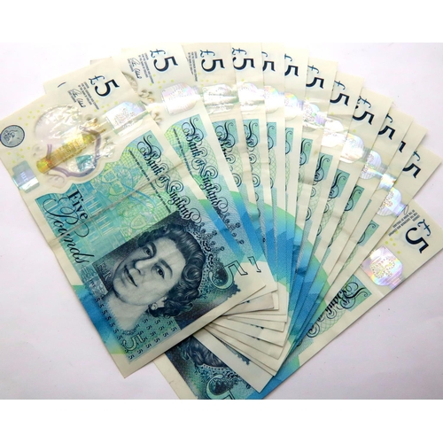 2444 - Twelve AA £5 notes in circulated condition including AA10. P&P Group 1 (£14+VAT for the first lot an... 